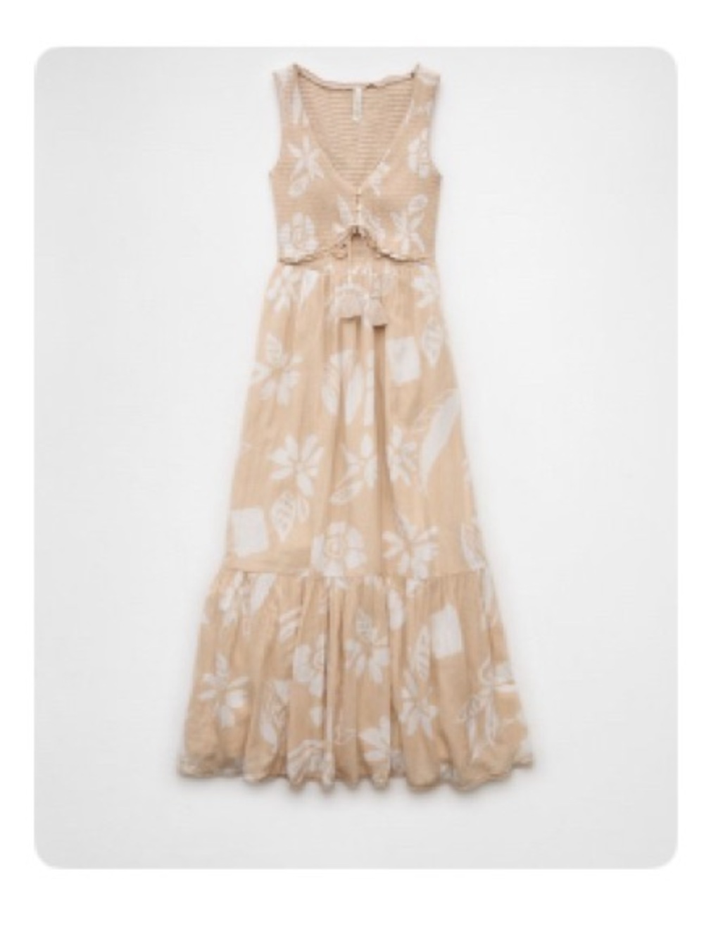 American Eagle Outfitters Beige and White Floral V Neck cut out midi Dress
